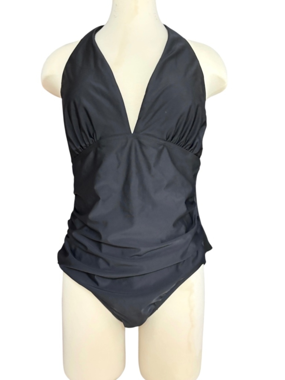 bathing suit DKNY black 1 piece bra halter L/XL classic minimalist vintage sexy